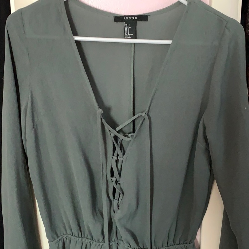 Forest green Forever 21 long sleeve romper - Picture 2 of 4
